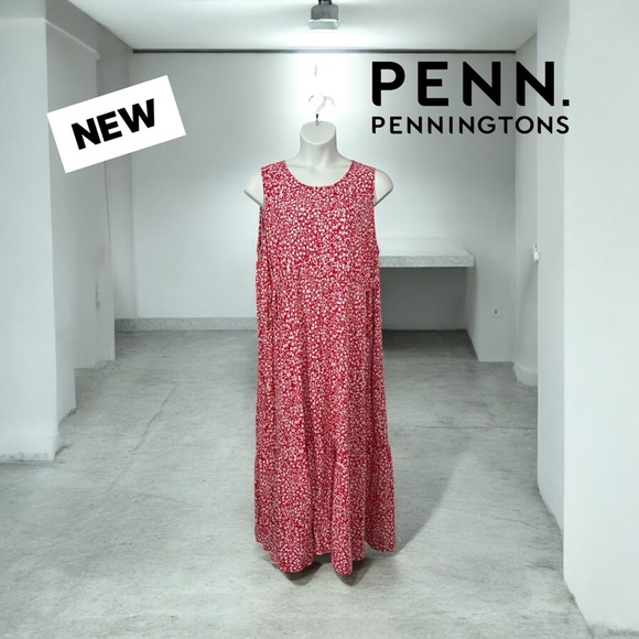 NWOT, Penningtons, Plus-Size Floral Maxi Dress, 24W, Red & White - Picture 1 of 10
